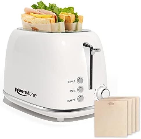 Toaster 2 Slice Stainless Steel Toaster Retro with 6 Bread Shade Settings, Bagel, Cancel, Defrost Function, 2 Slice Toaster with Extra Wide Slot, Removable Crumb Tray, with Toaster Bag