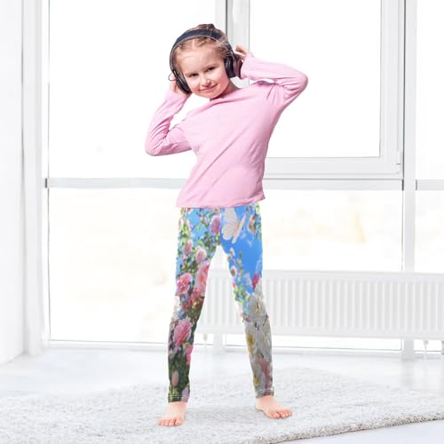 Bolaz Toddler Girls Leggings Printed Yoga Pants Leggings Pink Flowers White Roses for Kids4