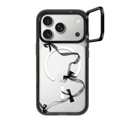 CASETiFY �C���p�N�g �����O�X�^���h iPhone 17 Pro �P�[�X [�X�^���h�@�\/MagSafe�Ή�/�ϏՌ�] - Black Organza Ribbons - �u���b�N