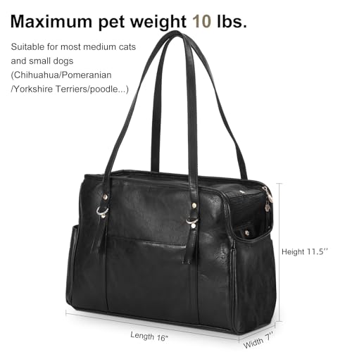 Lasaviin Hundetragetasche, modische Leder-Haustier-Tragetasche mit Taschen, von Fluggesellschaften zugelassen, weiche Seiten, für Welpen, Katzen, Hunde, Schwarz