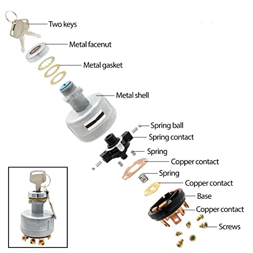MDY Ignition Switch with 4 Position 6 Terminal 2 Keys Replacement for Kobelco, Ford 3400, Kubota, International Harvester, Mitsubishi Tractor,Trailer,Caterpillar,Agricultura, Plant Applications