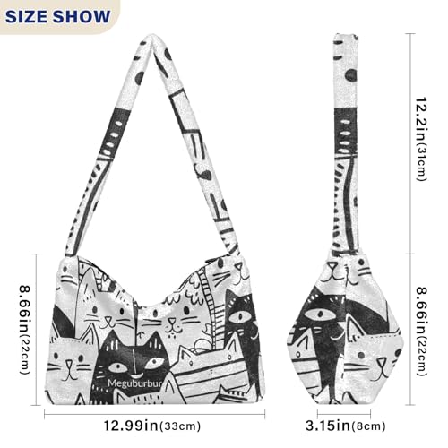 Fluffy Furry Tote Bag Fuzzy Cute Plush Underarm Bag Women Ladies Shoulder Handbag Purse for Autumn and Winter black cats3