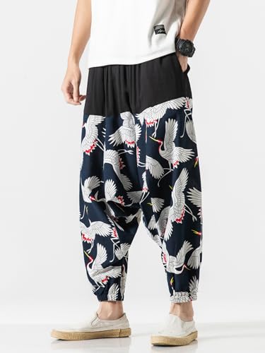 Men's Cotton Linen Aladdin Hippie Harem Pants Loose Drop Crotch Trousers3