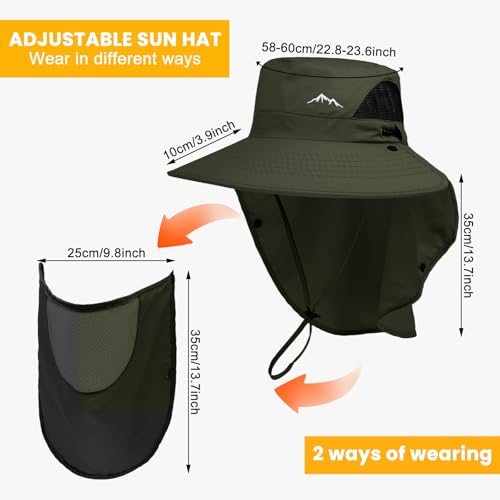 Image of Men's Quick Dry Packable Bucket Hat with Neck Flap Uv Protection UPF 50+ Sun Hat Wide Brim Boonie Hat with Chin Strap