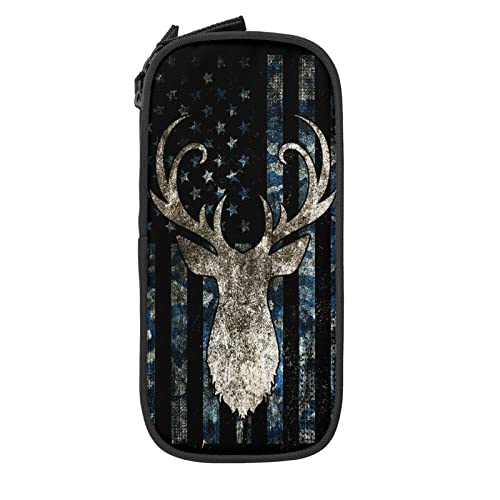 Image of YETTA YANG Camo Camouflage American Flag Blue Black Deer Hunting Pencil Box Case for Pen Holders Office Supplies Big Capacity large