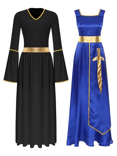 [Alvivi] レディース リリカル ダンス衣装 モダン 社交ダンスドレス 2点 ノースリーブ チュニック ロングワンピース ダンス演出用 パーティー ステージ ダンス競技ウェア 青黒 XL - Alvivi - 商品画像