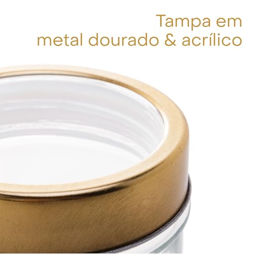 LYOR - Conjunto 6 Potes de Vidro com Tampa em Acrílico Gastro Dourada 350ml - Temperos - Condimentos
