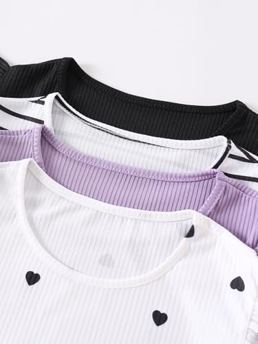 Image of Girls 4 Packs Tees Ruffle Short Sleeve T-Shirt Ribbed Knit Casual Summer Tunic Tops 4-12 Years