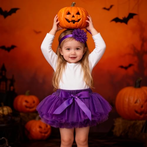 Image of 6M-3T Infant Baby Girl Tutu Skirt Toddler Girls Solid Color Tulle Skirts Birthday Outfits with Headband