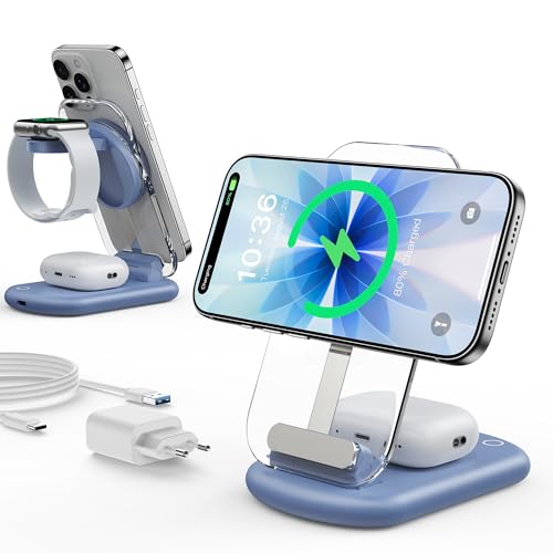 Mag Safe Ladegerät, Ladestation und iPhone, 3 in 1 Mag Safe Ladestation Kompatibel mit iPhone 17 16 15 14 13 12 Pro Max/...