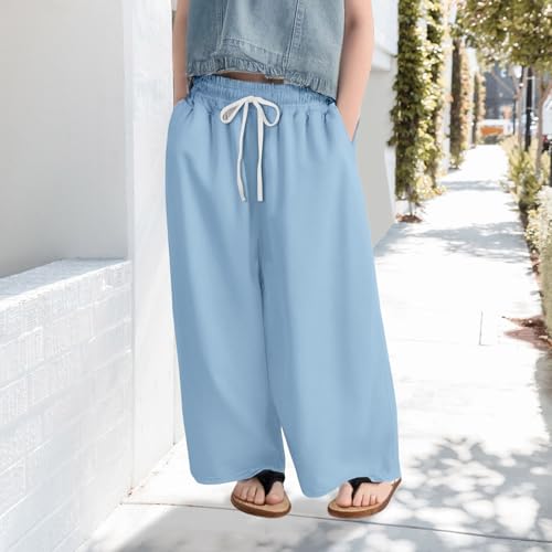 Girls Baggy Plain Pants Lightweight Elastic Waist Wide Leg Joggers Loose Preppy Pants Kids Athletic Solid Trouser4