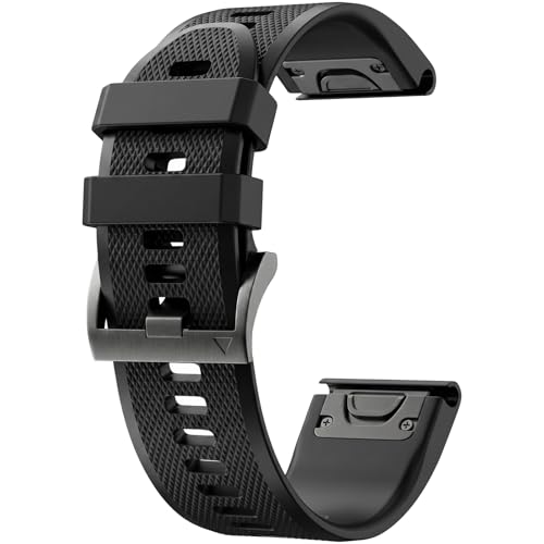 Waterproof Bands Compatible with Garmin Fenix 5 / Fenix 6 / Fenix 7 Watch Band 22mm Soft Sports Replacement Wristbands for Fenix 8 Fenix E 47mm/Fenix 5 Plus/Fenix 6 Pro/Fenix 7 Pro (Black)