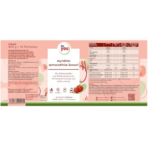 for you Synbio Smoothie-Bowl 400g - Darmfreundliche Smoothiebowl mit Bakterienkulturen & Ballaststoffen aus Hafer, Leinsaat, Apfelfasern, Flohsamen, Chiasamen uvm. - 100% Natürlich (Erdbeere)