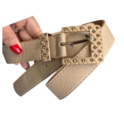 Cinto Feminino Largo Em Couro Sintético Com Fivela Dourada (Bege)