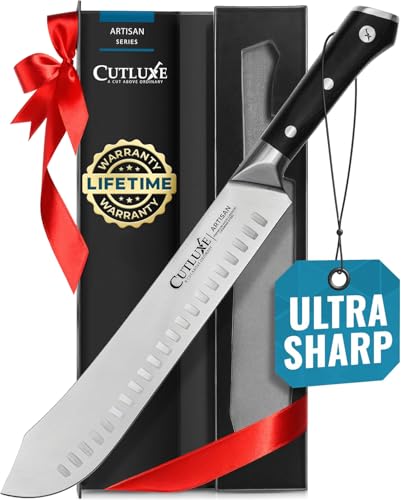 Cutluxe Butcher Knife – 10″ Bullnose Carving Knife, Forged High Carbon German Steel...