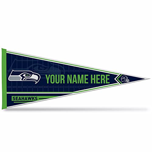 Image of Rico Industries NFL Football Seattle Seahawks Personalized - Custom 12 inch x 30 inch Soft Felt Pennant - EZ to Hang