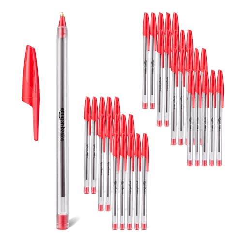 Amazon Basics Ballpoint Pens Fast Drying Ideal for School Office Medium Point (1.0mm) Red Pack of 36