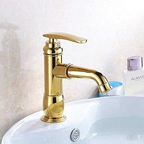 Robinet de lavabo en laiton avec mitigeur doré à poignée unique fluide