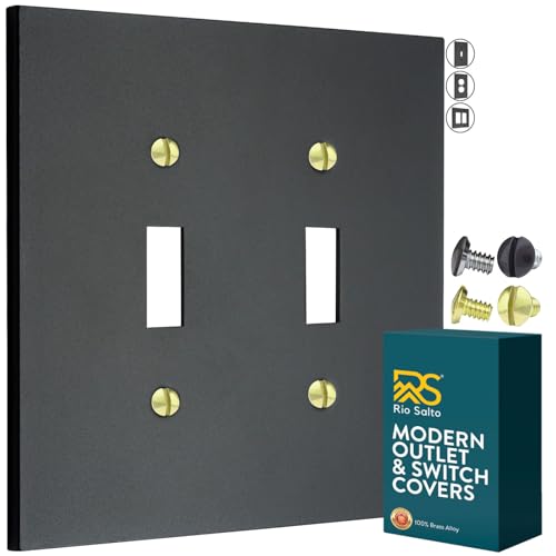 Rio Salto Black Double Toggle Light Switch Cover Plate Double Toggle Flip Switch Outlet Covers Wall Plates 2 Light Switch Cover Plate Matte Black Metal — Forge Collection, Midsize 5.00" X 5.00"