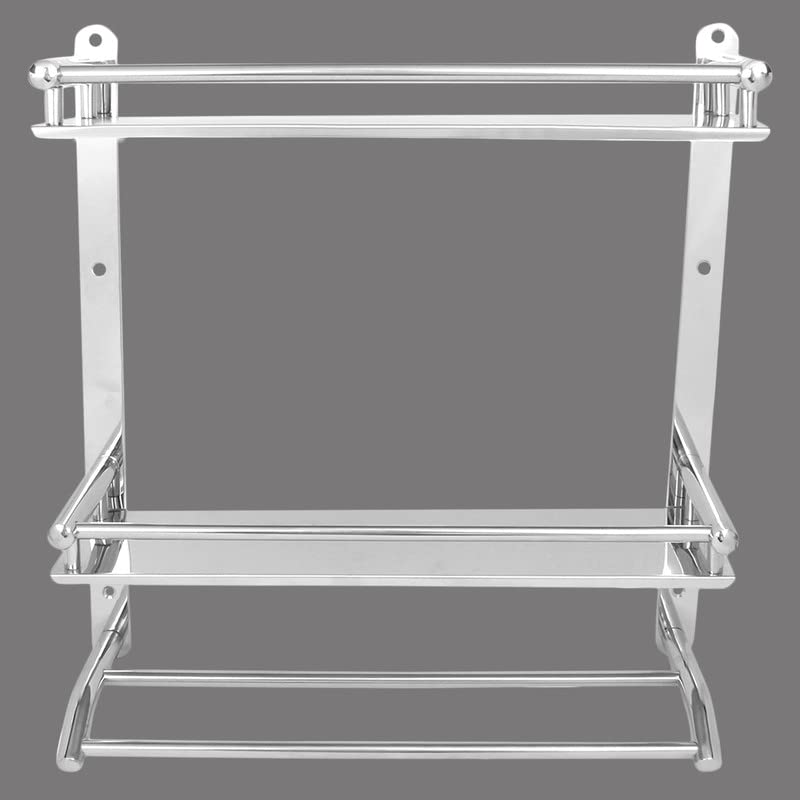 Image of Anti Rust Stainless Steel Multipurpose Dual Bathroom Shelf Oragnizer with Towel Hanger | (15(L) X 4.5(W) X 15.5(H)) inch