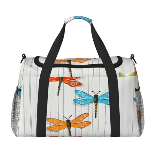 Sac de nuit noir avec motif libellule poétique et fermeture zippée