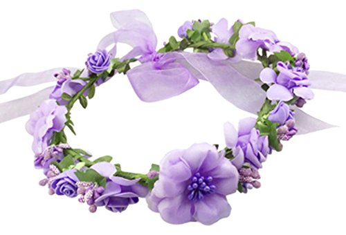Love Sweety Rose Flower Crown Wreath Wedding Headband Wrist Band Set (Purple) - Thumbnail 2
