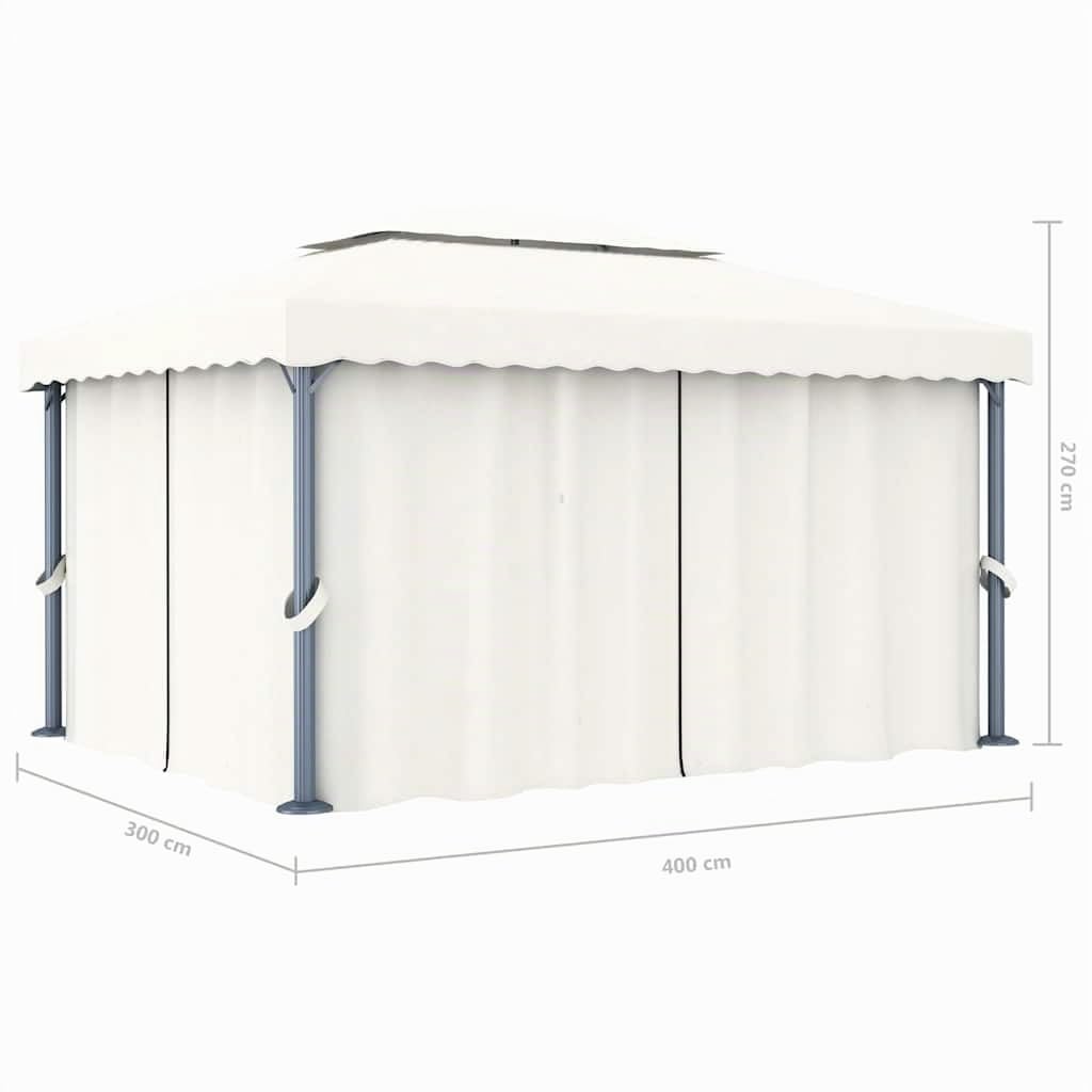 vidaXL Gazebo con Tende e Stringa di Luci LED 4x3 m Bianco Crema