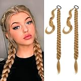 2 Pcs 24zoll Blonde Braid Extensions Pferdeschwanz Verlängerung mit Haargummi 61cm Lange Geflochtener Ponytail Verlängerung Natürliches Haarverlängerung Synthetisches Zopf Haarteil für Damen