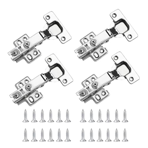 4 Pcs 4.2 * 2.4 inch Soft Close Hinges 3D Adjustable Steel Concealed Cabinet Hinges Modern Full Overlay Door Hin-ges with 24 Screws for Kitchen Bathroom Bedroom & More