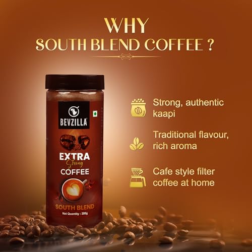 Image of Bevzilla Instant Filter Coffee Powder - South Blend | 70% Coffee, 30% Chicory | Extra Strong | 400g (200g x 2) | Bold Taste | Quick Preparation (Pack of 2)