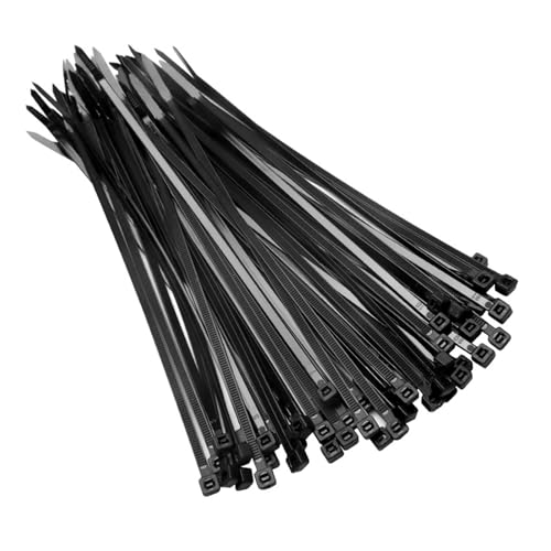 Image of YuanYouTong Black Cable Ties, 100 Pack, 300mm (12 Inch) x 4.8mm, Heavy Duty Nylon Zip Ties, Self-Locking, UV Resistant, 22kg Tensile Strength, Indoor & Outdoor Use