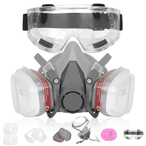 YOMKILU Masque de Protection Respiratoire Réutilisable, Masque Anti Poussiere avec 2 Filtres, 22 Coton Filtrant et 1 Lunettes de Protection, Masque Peinture pour Peinture, Travaux, Bricolage, Ponçage