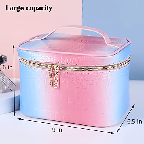 IMCUZUR Makeup Bag Organizer Travel Toiletry Bag for Women, Water-resistant Cosmetic Bag for Girls, Travel Make Up Bag for Accessories Cosmetics Toiletries (Blue-Pink Gradient)4