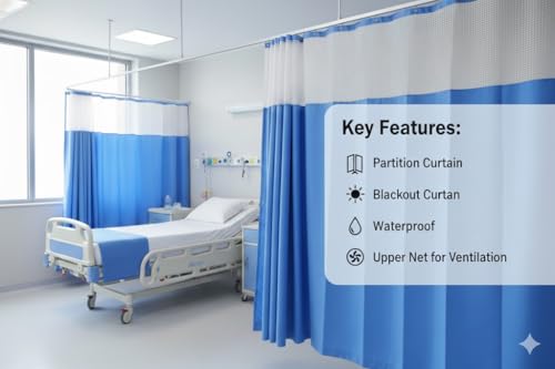 Image of CASA-NEST Hospital Curtains for ICU and Wards PVC Curtains, 4FT X 8 FT, Blue-Hos008, Opaque, Rod Pocket Curtains