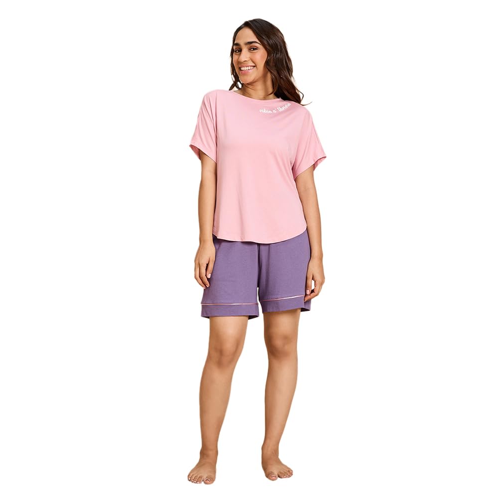 nykd (NYS940 Soft Modal Cotton Coords Night Suit for Women | Relaxed Fit Round Neck T-Shirt with Extended Shoulder Sleeves & Shorts | Perfect for Sleep, Lounge & Everyday Wear-picture-40