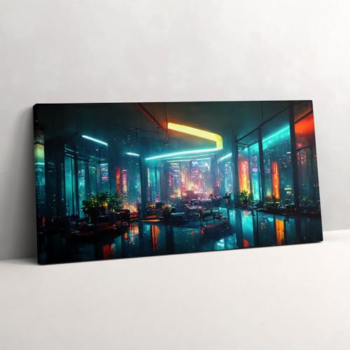 Une ville au style cyberpunk en peinture sur toile 120x60cm murale