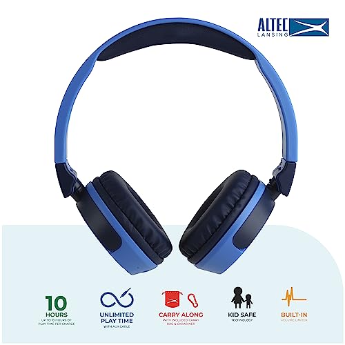Image of Altec Lansing Kid Safe 2-in-1 Wireless Bluetooth Headphones - Crystal Clear Sound, Safe Volume Limiting, Foldable Design - Enjoy Audio and Protect Your Child's Hearing (Knight Blue)