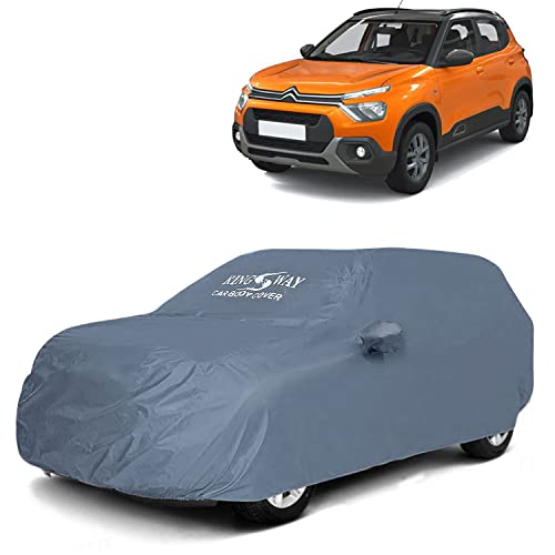 Image of KINGSWAY C3 Car Body Cover Dustproof with Mirror Pockets for (Year 2022 Onwards), Compatible with Citroen C3 Car Cover, Comes with Bird Poop, Scratch, UV and Paint Protection, Grey Matty