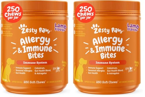 Image of Zesty Paws Dog Allergy Relief Chews, Dog Probiotics for Itchy Skin and Ears, Lamb, 250ct (Pack of 2)