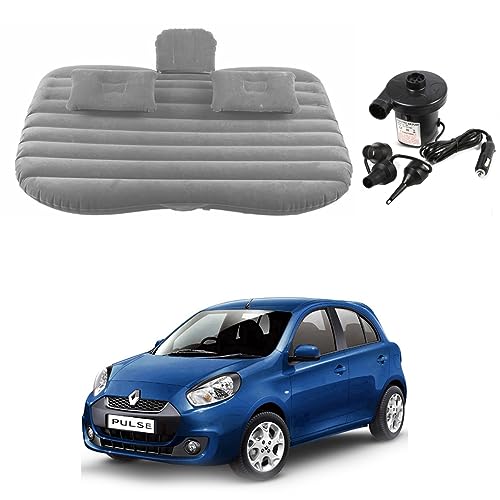 Image of Oshotto Multifunctional Car Travel Bed Mattress with Two Air Pillows, Car Air Pump Compatible with Renault Pulse (Grey)