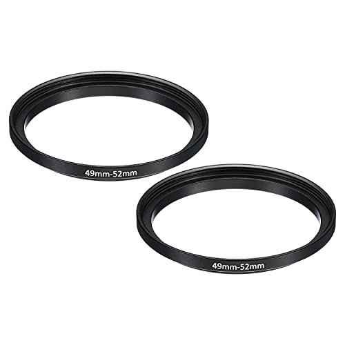 Image of PATIKIL 49mm-52mm Metal Step Up Ring, 2 Pack Camera Lens Filter Adapter Ring Aluminum Filter Adapter Ring for Camera Lenses Hood, Black