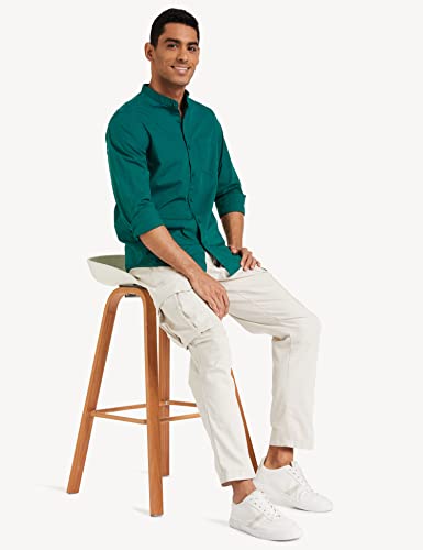 Image of Amazon Brand - Symbol Men's Solid Cotton Shirt | Chinese Collar | Casual | Plain | Full Sleeve | Summer-Regular Fit (Available in Plus Sizes)