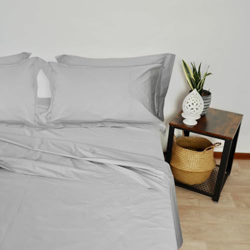 Corredocasa Completo Lenzuolo Materiale 100% Puro Cotone Percalle - Biancheria Da Letto Tinta Unita Sopra, Sotto Con Angoli E Federe In Cotone Morbido Qualita' Premium (Perla, Matrimoniale) - 2