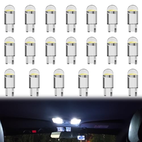 Huybaa 20 bombillas interiores 501 blancas de 12 V - Luz blanca brillante de 360° - Fáciles de instalar sin taladrar - Usos múltiples