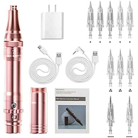 Whalrace PMU Machine, cordless Permanent Makeup Machine Kit with 10 PMU Needles & 1 Lithium Battery, Tattoo Machine Microblading Machine for Eyebrows, Lips, Eyeliners - Rose Gold Cover