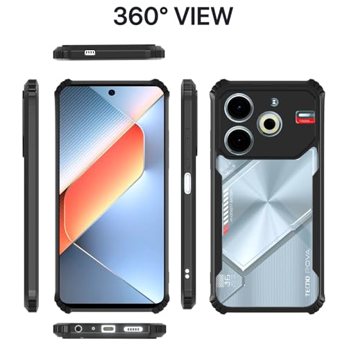 Image of Pikkme Crystal Clear Transparent Back | Ultra Hyrbid | Full Camera Protection | Raised Edge | Bumper Back Case for Tecno Pova 6 Neo (Black)