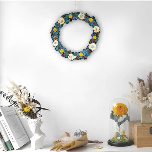 Image of Cortina Artificial Wall Flower Circle Bouquet | Aesthetic Room Decor, Home Decor, Living Room Decor & Bedroom Decor | Great for Christmas Gifting - Blue - 13x8x34 CM