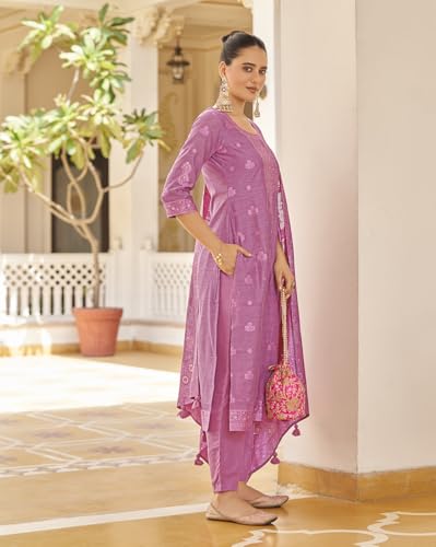 Image of Shaily Premium Silk Blend Woven Design Readymade Kurta with Pants and Dupatta Set | Ethnic Set | 3-Piece Suit Set | Haldi and Wedding Suit Set for Women