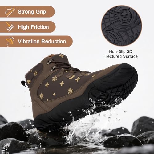 Image of Winter Footwear Barefoot Shoes Women Men Zero Drop Barefoot Hiking Boots Slip On Warm Waterproof Snow Boot Minimalist Wide Toe Ankle Booties Five Finger Hike Shoes Outdoor