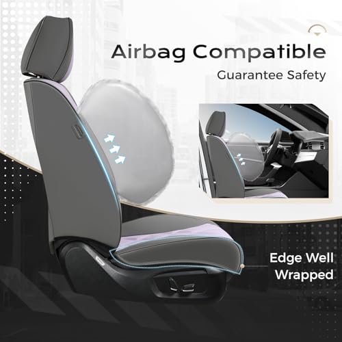 Image of Coverado Car Seat Covers Full Set, Seat Covers for Cars, Waterproof Leather Automotive Seat Cover, Universal Car Interior Protectors Cushion for Most Cars Gray Pruple